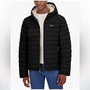 HFX OUTDOORS insulated black puffer jacket with hood. Size M